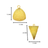 Yellow druzy natural bezel charms pendants, 15mm triangle-shaped24k gold electroplated women jewelry-making earrings, bracelets, necklaces, and DIY crafts.