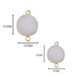 Gray druzy natural bezel charms connectors, 8mm coin-round-shaped 24k gold electroplated women jewelry-making earrings, bracelets, necklaces, and DIY crafts.