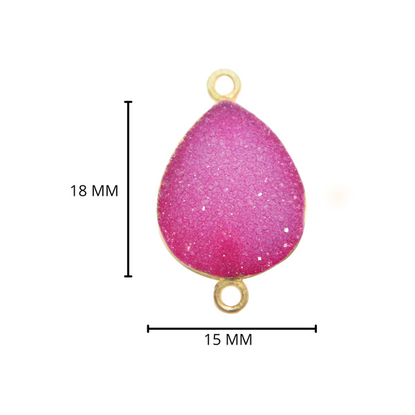 Pink druzy natural bezel charms connectors, 15X18mm pear-shaped 24k gold electroplated women jewelry-making earrings, bracelets, necklaces, and DIY crafts.