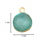 Green druzy natural bezel charms pendants, 11mm coin-round-shaped 24k gold electroplated women jewelry-making earrings, bracelets, necklaces, and DIY crafts.