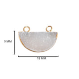 Gray druzy natural bezel charms connectors, 9X18mm moon-shaped 24k gold electroplated women jewelry-making earrings, bracelets, necklaces, and DIY crafts.