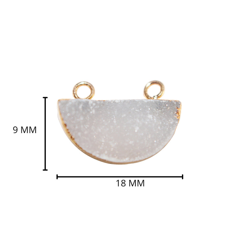 Gray druzy natural bezel charms connectors, 9X18mm moon-shaped 24k gold electroplated women jewelry-making earrings, bracelets, necklaces, and DIY crafts.
