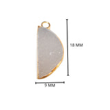 Gray druzy natural bezel charms pendants, 9X18mm moon-shaped 24k gold electroplated women jewelry-making earrings, bracelets, necklaces, and DIY crafts.