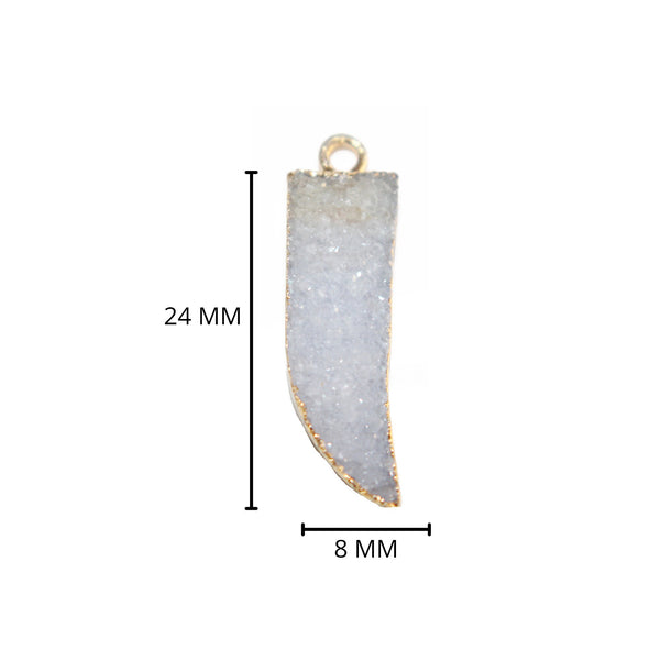 Gray druzy natural bezel charms pendants, 8X24mm sword-shaped 24k gold electroplated women jewelry-making earrings, bracelets, necklaces, and DIY crafts.