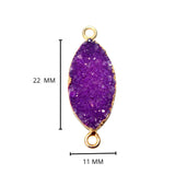 Purple druzy natural bezel charms connectors, 11X22mm marquise-evil-eye-shaped 24k gold electroplated women jewelry-making earrings, bracelets, necklaces, and DIY crafts.