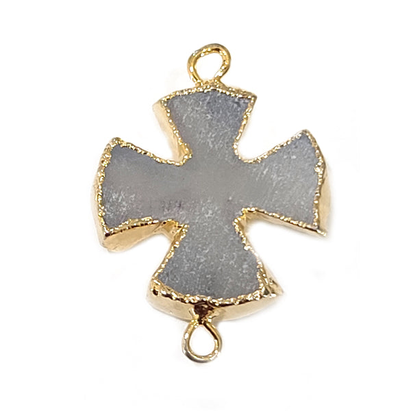 White druzy natural bezel charms connectors, 20mm flower-shaped 24k gold electroplated women jewelry-making earrings, bracelets, necklaces, and DIY crafts.