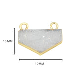 White druzy natural bezel charms connectors, 10X15mm half-hexagon-shaped 24k gold electroplated women jewelry-making earrings, bracelets, necklaces, and DIY crafts.