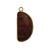 Brown Jasper Stone Necklace for Jewelry Making 9X18mm Moon/Crescent Bezel Charms Pendants Connector 24K Gold Plated Over 925 Sterling Silver