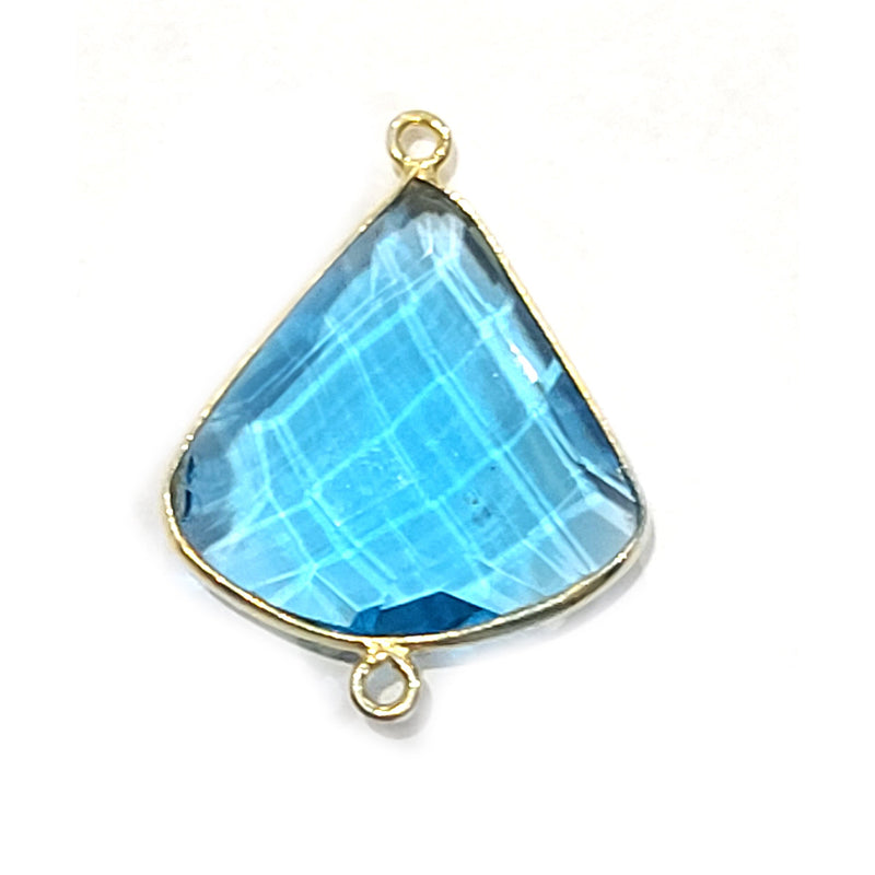 Blue Topaz Stone Necklace for Jewelry Making 20X20mm Bell Bezel Charms Pendants Connectors 24K Gold Plated Over 925 Sterling Silver