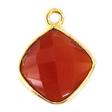 Carnelian Cushion/Diamond Pendant - Boho Chic Gemstone Necklace with 24kt Gold Elegance