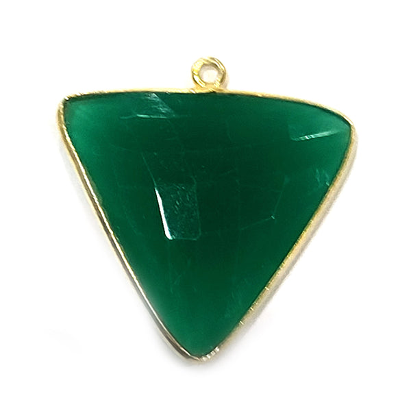 Green Onyx Stone Necklace for Jewelry Making 25X25mm Triangle Bezel Charms Pendants Connectors 24K Gold Plated Over 925 Sterling Silver