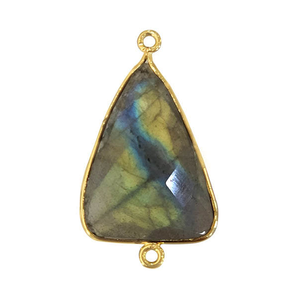 Labradorite Triangle Pendant - Boho Chic Gemstone Necklace with 24kt Gold Elegance