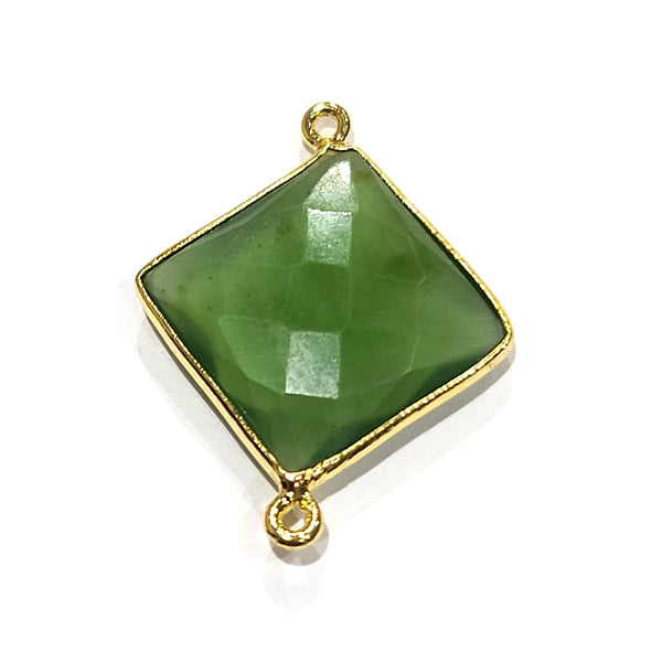 Serpentine Stone Necklace for Jewelry Making 18mm Cushion/Diamond Bezel Charms Pendants Connectors 24K Gold Plated Over 925 Sterling Silver