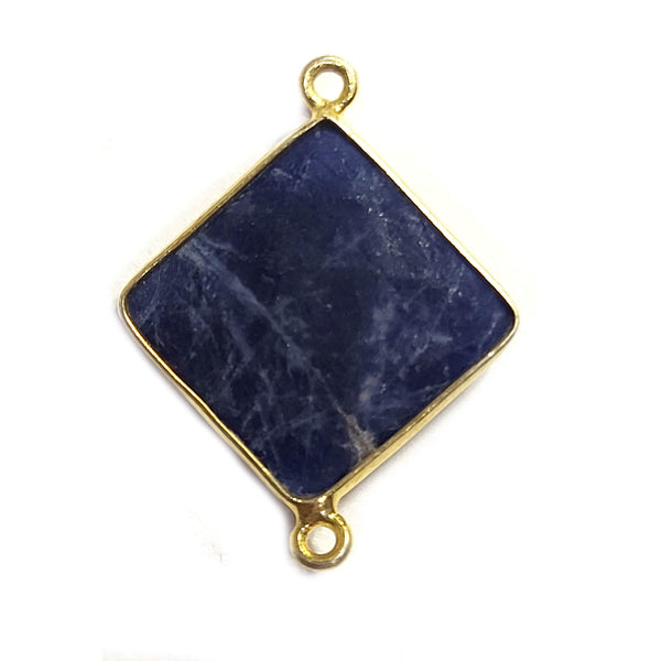 Sodalite Stone Necklace for Jewelry Making 18mm Cushion/Diamond Bezel Charms Pendants Connectors 24K Gold Plated Over 925 Sterling Silver