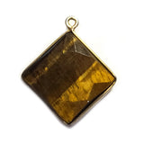 Tiger Eye Stone Necklace for Jewelry Making 18mm Cushion/Diamond Bezel Charms Pendants Connectors 24K Gold Plated Over 925 Sterling Silver