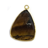 Tiger Eye Stone Necklace for Jewelry Making 15X20mm Triangle Bezel Charms Pendants Connectors 24K Gold Plated Over 925 Sterling Silver