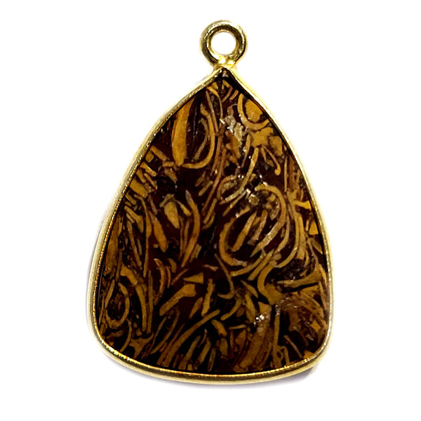 Wood Jasper Stone Necklace for Jewelry Making 15X20mm Triangle Bezel Charms Pendants Connectors 24K Gold Plated Over 925 Sterling Silver