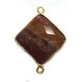 Brown Jasper Stone Necklace for Jewelry Making 18mm Cushion/Diamond Bezel Charms Pendants Connector 24K Gold Plated Over 925 Sterling Silver