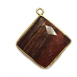 Brown Jasper Stone Necklace for Jewelry Making 18mm Cushion/Diamond Bezel Charms Pendants Connector 24K Gold Plated Over 925 Sterling Silver