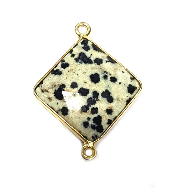 Dalmatian Jasper Cushion/Diamond Pendant - Boho Chic Gemstone Necklace with 24kt Gold Elegance
