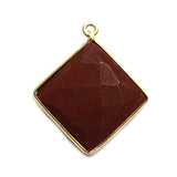 Red Jasper Stone Necklace for Jewelry Making 18mm Cushion/Diamond Bezel Charms Pendants Connectors 24K Gold Plated Over 925 Sterling Silver