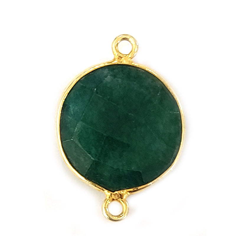 Emerald Stone Necklace for Jewelry Making 15mm Coin/Round Bezel Charms Pendants Connectors 24K Gold Plated Over 925 Sterling Silver