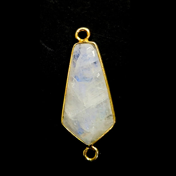 Rainbow Moonstone Connector: Gold Plated Sterling Silver Tie Bezel (10X20mm 15X17mm)