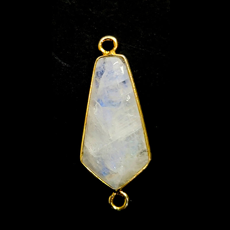 Rainbow Moonstone Connector: Gold Plated Sterling Silver Tie Bezel (10X20mm 15X17mm)