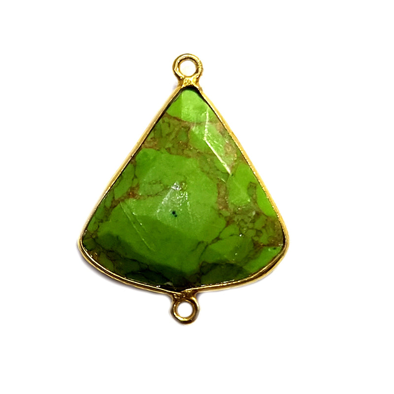 Green Turquoise Bell/Quarter Circle Pendant - Boho Chic Gemstone Necklace with 24kt Gold Elegance