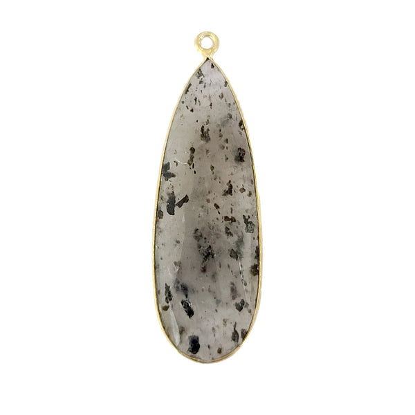 Termilated Quartz Stone Necklace for Jewelry Making 13X30mm Pear/Flat Teardrop Bezel Charms Pendant 24K Gold Plated Over 925 Sterling Silver