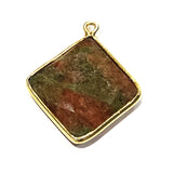 Unakite Jasper Stone Necklace for Jewelry Making 18mm Cushion/Diamond Bezel Charms Connectors 24K Gold Plated Over 925 Sterling Silver
