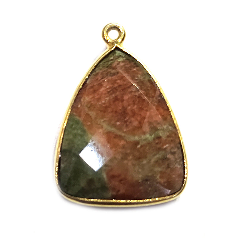 Unakite Jasper Stone Necklace for Jewelry Making 15X20mm Triangle Bezel Charms Pendants Connectors 24K Gold Plated Over 925 Sterling Silver