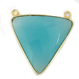 Blue Chalcedony Stone Necklace for Jewelry Making 20X20mm 25X25mm Triangle Bezel Charms Pendants 24K Gold Plated Over 925 Sterling Silver