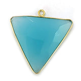 Blue Chalcedony Stone Necklace for Jewelry Making 20X20mm 25X25mm Triangle Bezel Charms Pendants 24K Gold Plated Over 925 Sterling Silver