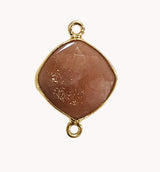 Peach Moonstone Stone Necklace for Jewelry Making 10mm 12mm Cushion/Diamond Bezel Charms Pendants 24K Gold Plated Over 925 Sterling Silver