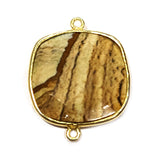 Picture Jasper Stone Necklace for Jewelry Making 12 15 18 10 Cushion/Diamond Bezel Charms Pendants 24K Gold Plated Over 925 Sterling Silver