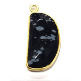 Obsidian Snowflake Stone Necklace for Jewelry Making 9X18mm Moon/Crescent Bezel Charms Pendants 24K Gold Plated Over 925 Sterling Silver