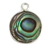 Abalone natural gemstone bezel charms, 8mm coin-round-shaped bezel pendants, women jewelry-making earrings, bracelets, necklace pendants, and DIY craft supplies. 925 sterling silver bezel charms single bail birthstone chakra.