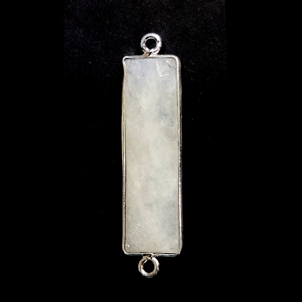 Rainbow Moonstone Stone Necklace for Jewelry Making 8X30mm Rectangle/Bar Bezel Charms Pendants Connectors 925 Sterling Silver