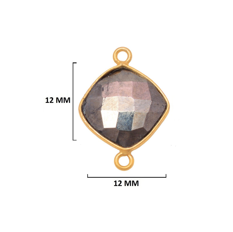 Pyrite Stone Necklace for Jewelry Making - 12mm 15mm 18mm Cushion/Diamond Bezel Charms Pendants 24K Gold Plated Over 925 Sterling Silver DIY