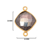 Pyrite Stone Necklace for Jewelry Making - 12mm 15mm 18mm Cushion/Diamond Bezel Charms Pendants 24K Gold Plated Over 925 Sterling Silver DIY