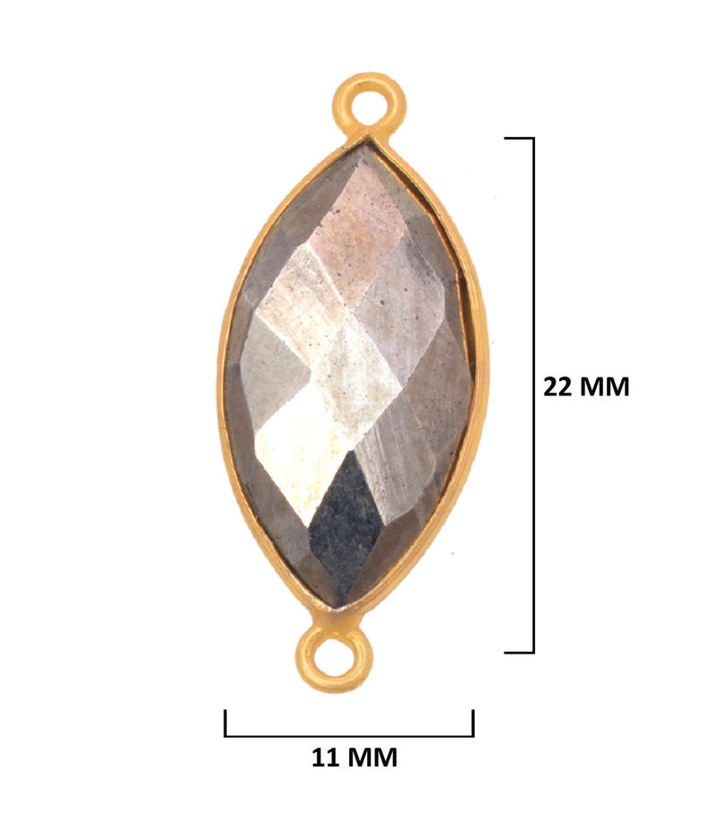 Pyrite Marquise Bezel Pendant: 24K Gold Plated Sterling Silver (11X22mm)