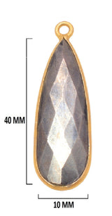 Pyrite Stone for Jewelry Making 10X40 12X15 15X18 18X25 22X30 25X35 8X26mm Pear/Flat Teardrop Bezel 24K Gold Plated Over 925 Sterling Silver