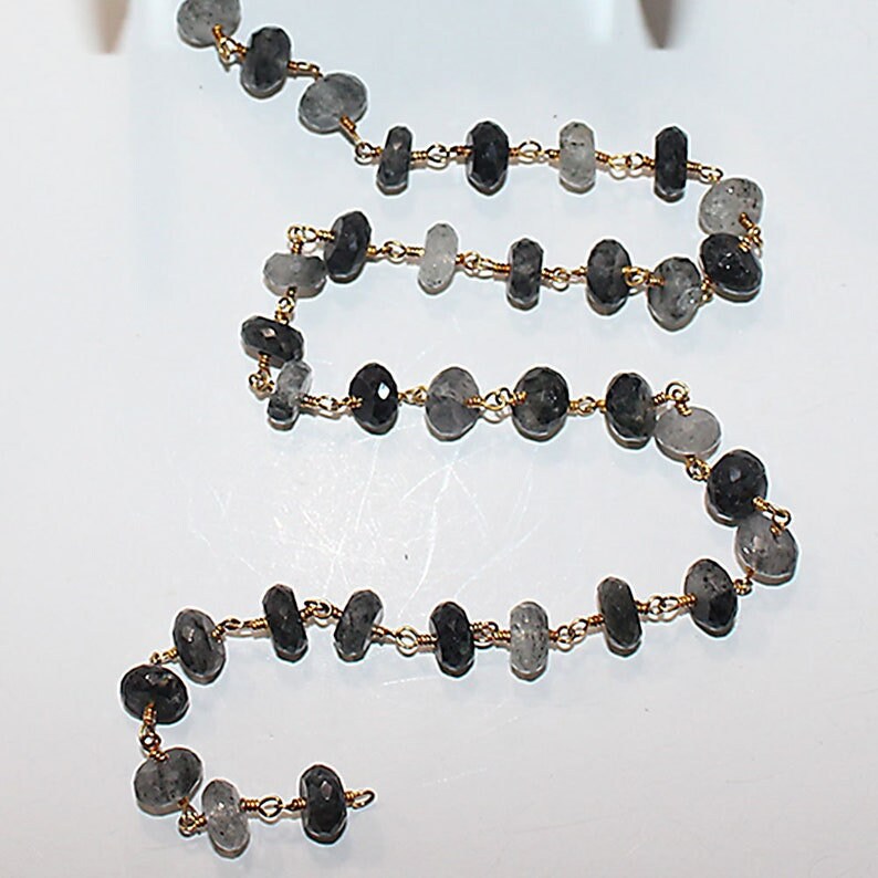 black rutile semi-precious gemstone beads black oxidized antique rosary chain for a necklace, earrings, anklet, and bracelet making.