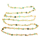 chrysoprase natural semi-precious gemstone beads 24k gold plated over silver rosary chain for a necklace, earrings, anklet, and bracelet making.