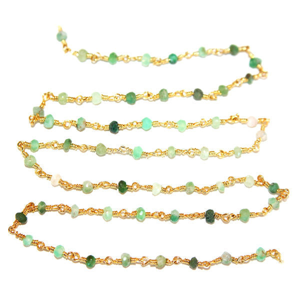 chrysoprase natural semi-precious gemstone beads 24k gold plated over silver rosary chain for a necklace, earrings, anklet, and bracelet making.