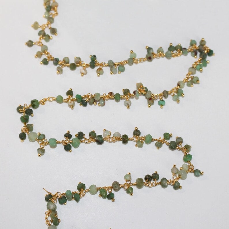 chrysoprase natural semi-precious gemstone beads 24k gold plated over silver rosary chain for a necklace, earrings, anklet, and bracelet making.