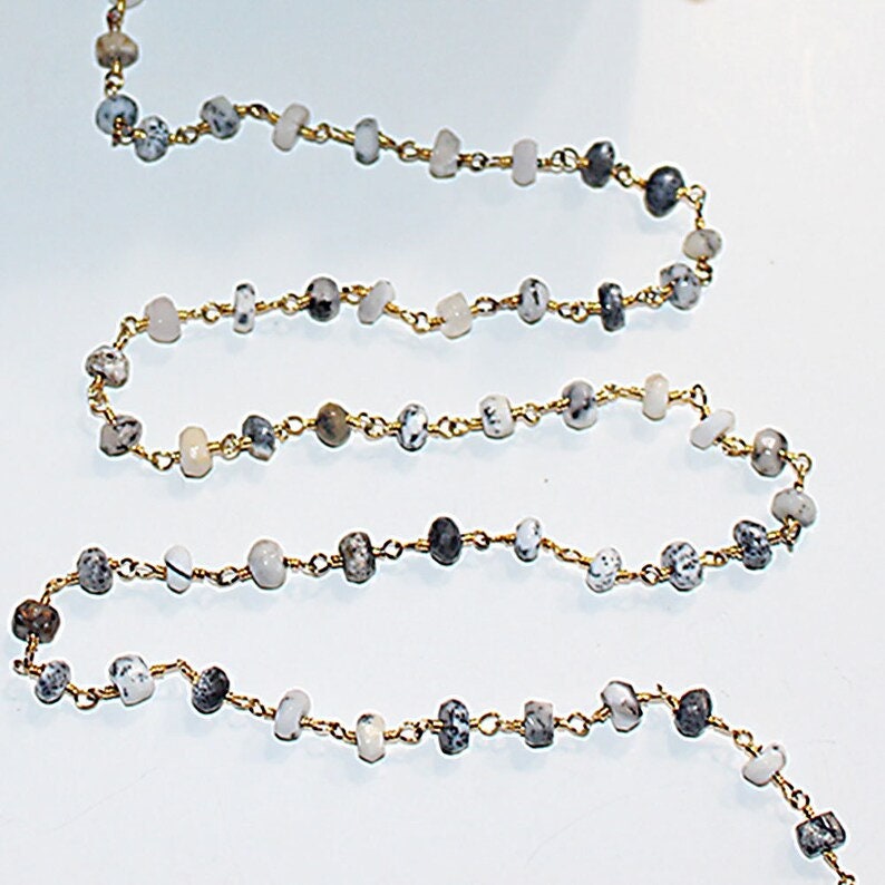 dendritic opal semi-precious gemstone beads black oxidized antique rosary chain for a necklace, earrings, anklet, and bracelet making.