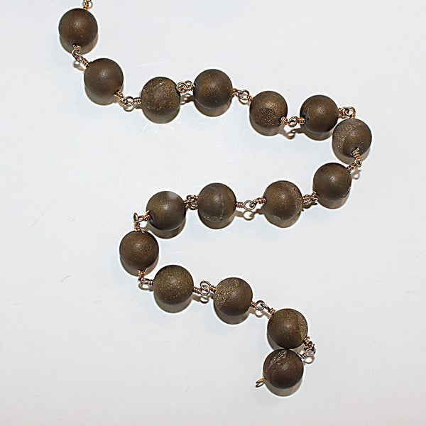 green copper druzy semi-precious gemstone beads black oxidized antique rosary chain for a necklace, earrings, anklet, and bracelet making.