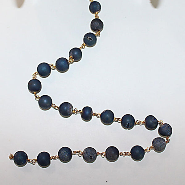 peacock green druzy semi-precious gemstone beads black oxidized antique rosary chain for a necklace, earrings, anklet, and bracelet making.
